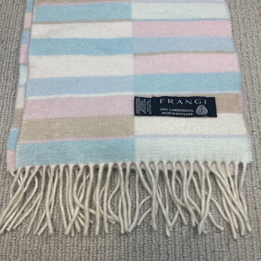 Frangi 100% Lambswool Ivory Pink Wool Scarf with Fringe Made in Scotland 10x72
